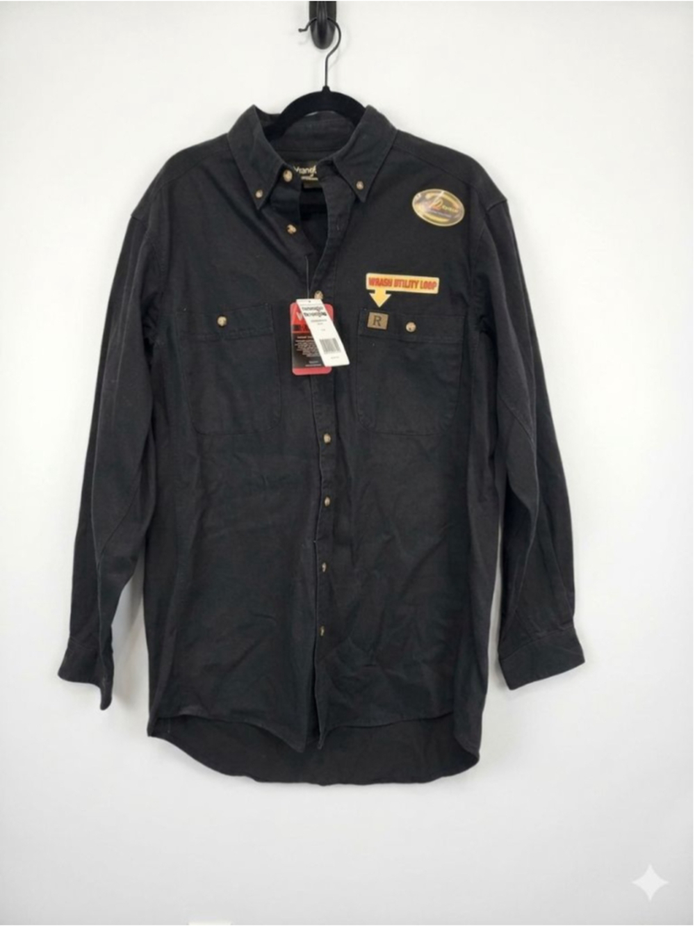 NWT Wrangler Riggs Workwear Room2Move Comfort Black Twill Button Front Shirt LT